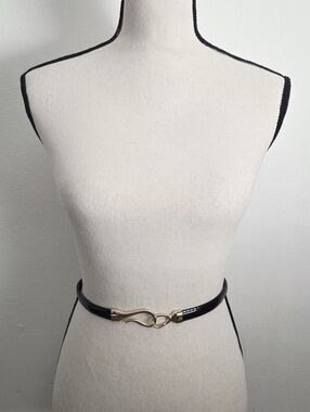 Adjustable Patent Black Belt With Gold Buckle